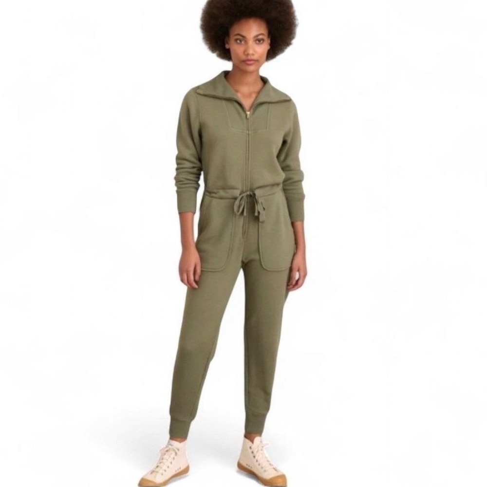 Alex Mill Womens French Terry Zip Front Jumpsuit Sage Green Olive Size Small GUC